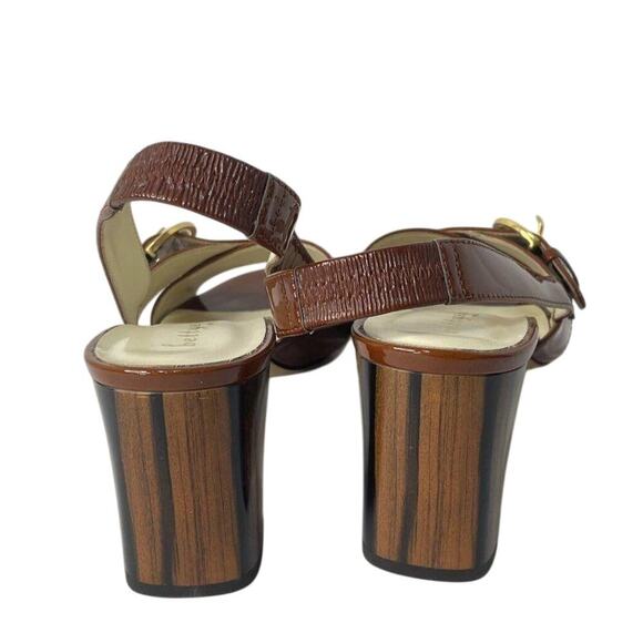 Bettye Mullec NY Made In Italy Women's Patent Leather Brown Buckle Heels Size 38 - Picture 3 of 6